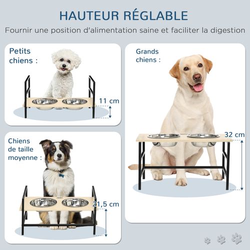 Porte-gamelles Double Chien Surélevée Réglable Avec Tapis