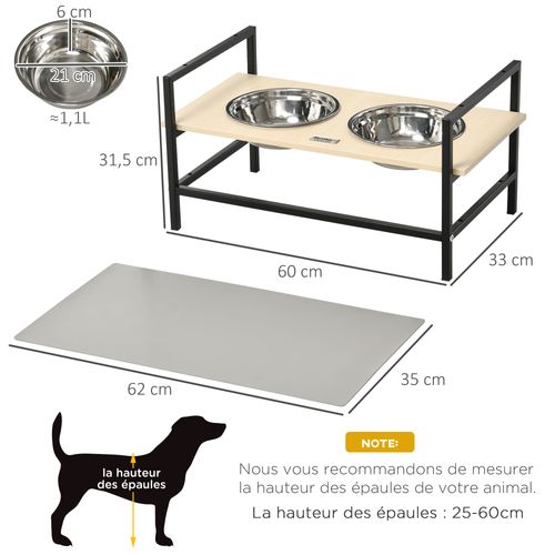 Porte-gamelles Double Chien Surélevée Réglable Avec Tapis