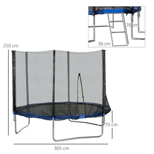 Trampoline D'extérieur D. 305 Cm Avec Filet De Sécurité, Poteaux Rembourrés Et Échelle