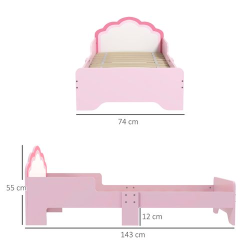 Lit Enfant Design Girly Motif Nuage Avec Sommier à Lattes Rose Blanc