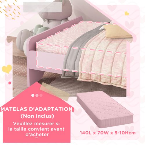 Lit Enfant Design Girly Motif Nuage Avec Sommier à Lattes Rose Blanc