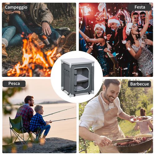 Cuisine De Camping - Nombreux Rangements, Sac Transport Inclus - Alu. Oxford Gris