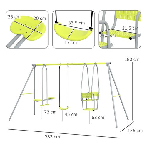 Balançoire 3 Agrès Portique Avec 2 Face à Face Et Balançoire Gris Vert