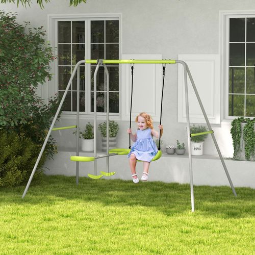 Balançoire 2 Agrès Portique Avec Balançoire Et Face à Face Gris Vert