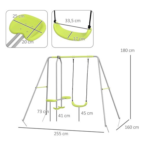 Balançoire 2 Agrès Portique Avec Balançoire Et Face à Face Gris Vert