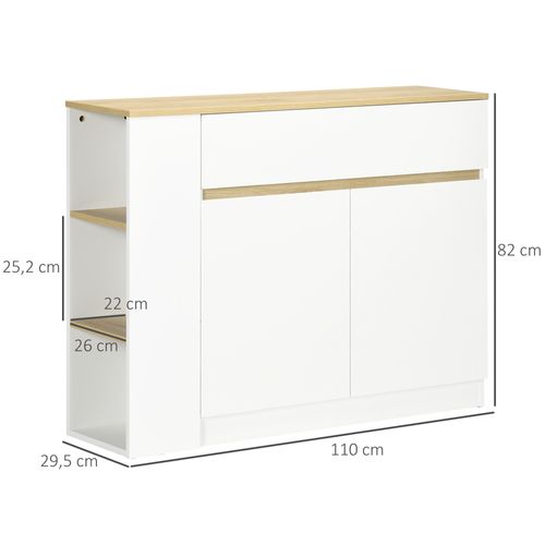 Buffet 2 Portes Étagère Tiroir 3 Niches Blanc Aspect Chêne Clair