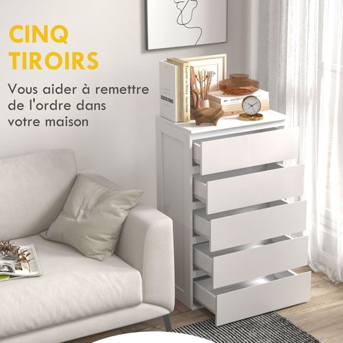 Commode 5 Tiroirs Style Contemporain Dim. 60l X 38l X 100h Cm