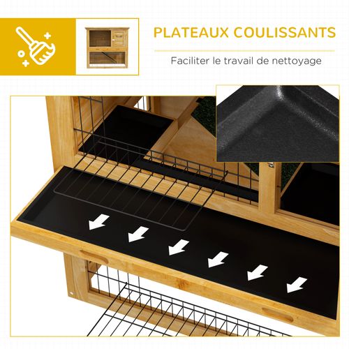 Clapier à Lapin Cage à Lapin 2 Étages 3 Portes Verrouillables Bois Pré-huilé