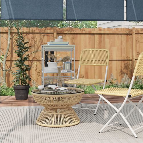 Table Basse De Jardin Ronde Résine Aspect Rotin Plateau Verre