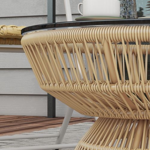 Table Basse De Jardin Ronde Résine Aspect Rotin Plateau Verre