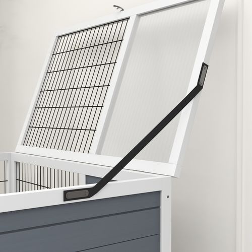 Clapier Cage Lapin Sur Roulettes 2 Niveaux Bois Sapin Gris Blanc