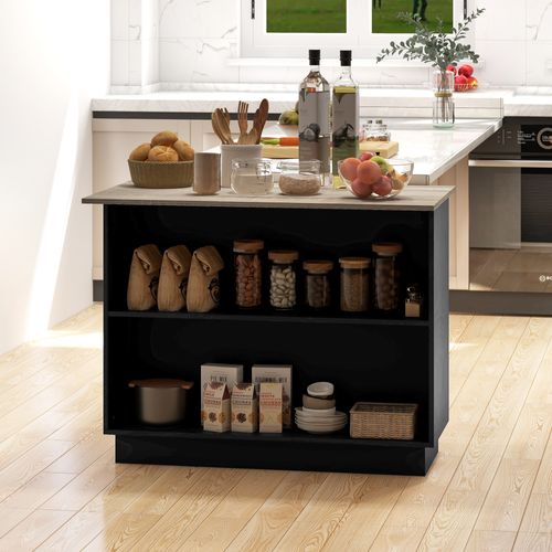 Desserte Îlot De Cuisine Étagère 2 Niches 2 Placards Effet Bois Noir