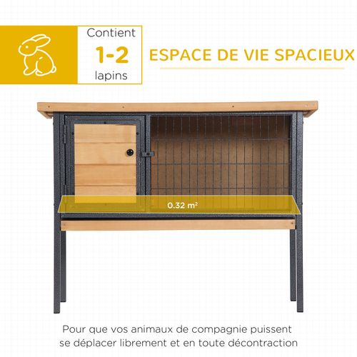 Clapier Sur Pied - Toit Ouvrable - Métal Époxy Bois Pré-huilé