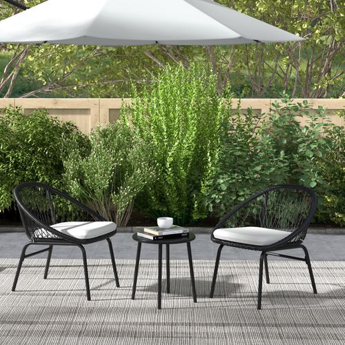 Ensemble Salon De Jardin 3 Pièces 2 Personnes Avec Coussins