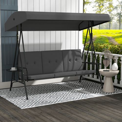Balancelle De Jardin 3 Places Grand Confort Anthracite Avec Tablettes