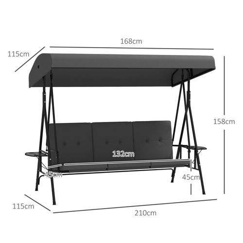 Balancelle De Jardin 3 Places Grand Confort Anthracite Avec Tablettes