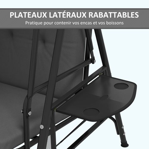 Balancelle De Jardin 3 Places Grand Confort Anthracite Avec Tablettes