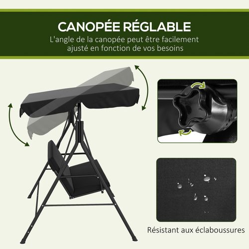 Balancelle De Jardin 3 Places Toit Réglable Coussins Acier Polyester