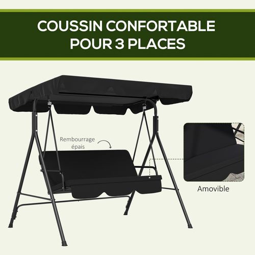 Balancelle De Jardin 3 Places Toit Réglable Coussins Acier Polyester