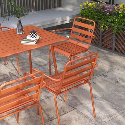 Salon De Jardin 6 Places 7 Pièces - Table à Manger 6 Chaises Empilables - Acier