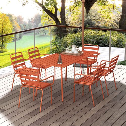 Salon De Jardin 6 Places 7 Pièces - Table à Manger 6 Chaises Empilables - Acier