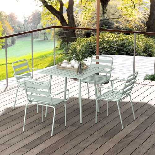 Salon De Jardin 4 Places 5 Pièces - Table à Manger 4 Chaises Empilables - Acier