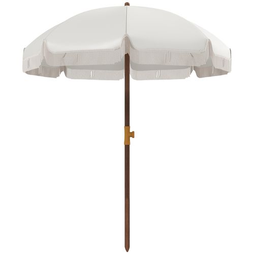 Parasol Droit De Plage Jardin Style Bohème à Franges Uv40+ Crème