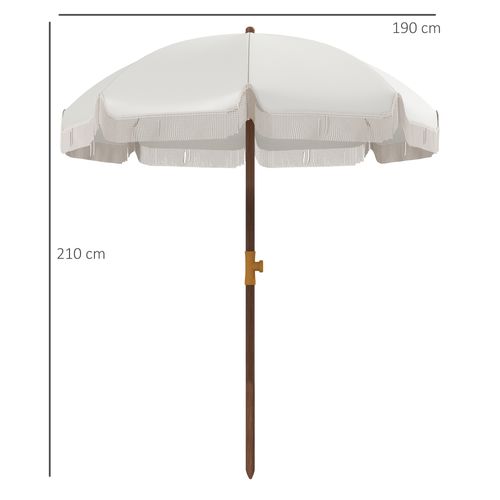 Parasol Droit De Plage Jardin Style Bohème à Franges Uv40+ Crème