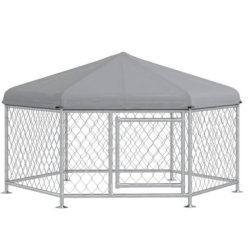 Chenil Pour Chien Entièrement Couvert Acier Gris