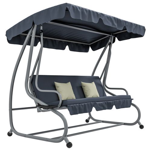 Balancelle De Jardin 3 Places Convertible 2 Tablettes Coussins Gris