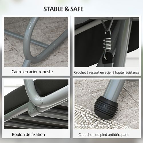 Balancelle De Jardin 3 Places Convertible 2 Tablettes Coussins Gris