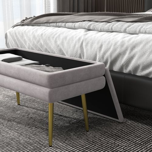 Banquette Coffre De Rangement 2 En 1 Acier Doré Velours