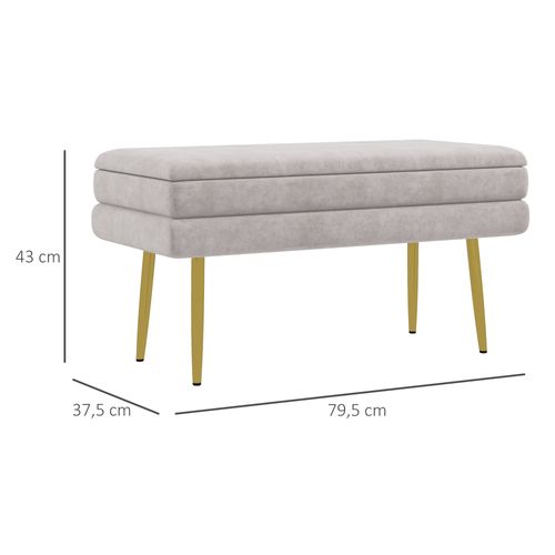 Banquette Coffre De Rangement 2 En 1 Acier Doré Velours