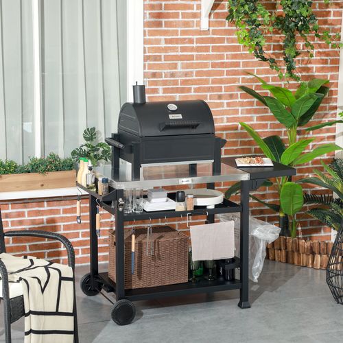 Chariot De Jardin Pour Plancha/barbecue – 2 étagères, Sur Roulettes, Desserte, Neuf