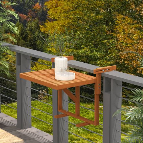Table De Balcon Suspendue Hauteur Réglable Bois Verni Aspect Teck