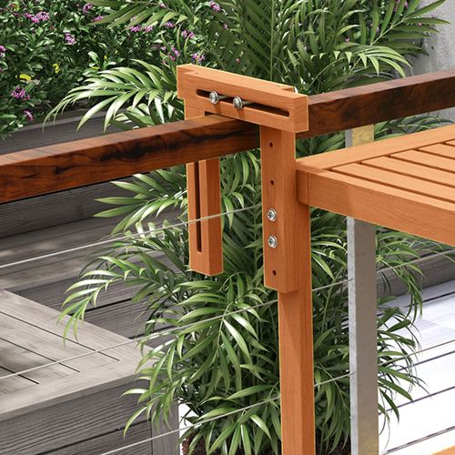 Table De Balcon Suspendue Hauteur Réglable Bois Verni Aspect Teck