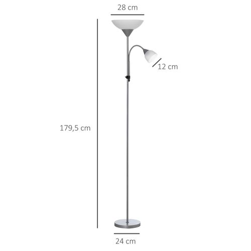 Lampadaire 2 Têtes Base Métal Dim. Ø28 X 179,5h Cm Gris Blanc