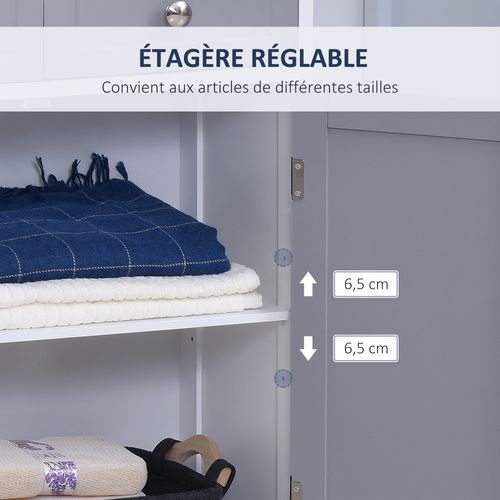 Meuble Bas Salle De Bain - 2 Portes, 2 Tiroirs, Étagère - Mdf Blanc Gris