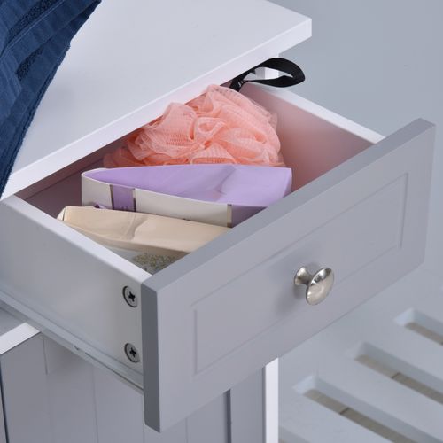 Meuble Bas Salle De Bain - 2 Portes, 2 Tiroirs, Étagère - Mdf Blanc Gris