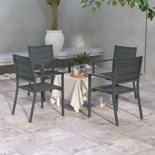 Lot De 4 Chaises De Jardin Empilables Alu Textilène Gris