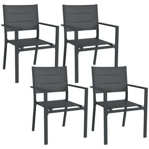 Lot De 4 Chaises De Jardin Empilables Alu Textilène Gris