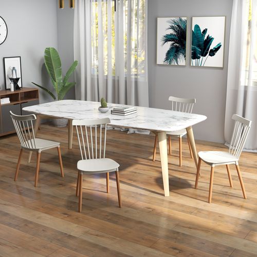 Lot De 4 Chaises De Salle à Manger Style Scandinave Piètement Bois Hêtre Pp