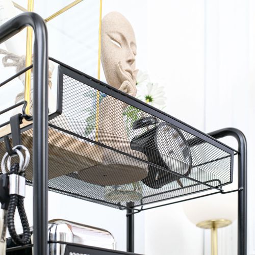 Chariot Desserte 3 Paniers 4 Crochets Acier Noir