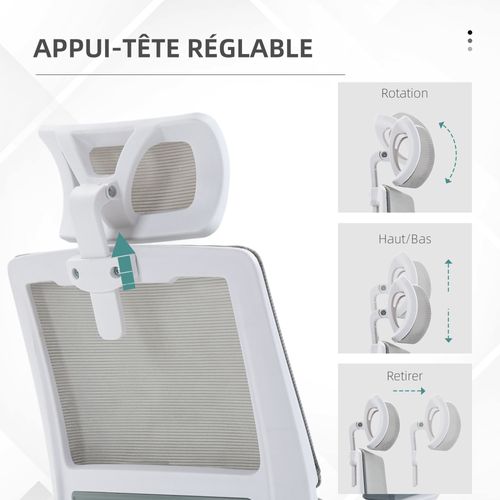 Chaise De Bureau Ergonomique Réglable Inclinable Pivotante Maille Polyester Gris