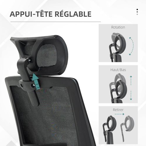 Chaise De Bureau Ergonomique Réglable Inclinable Pivotante Maille Polyester Noir
