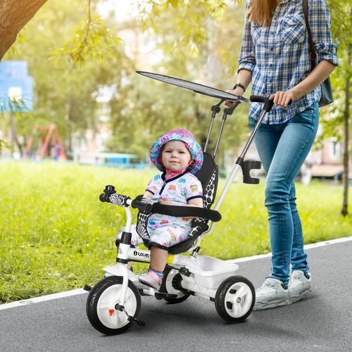 Tricycle Enfant Pare-soleil Pliable Canne Amovible Benne Rangement Acier