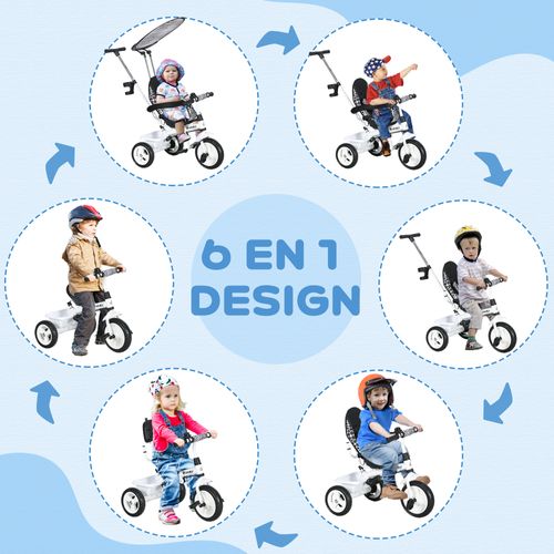 Tricycle Enfant Pare-soleil Pliable Canne Amovible Benne Rangement Acier