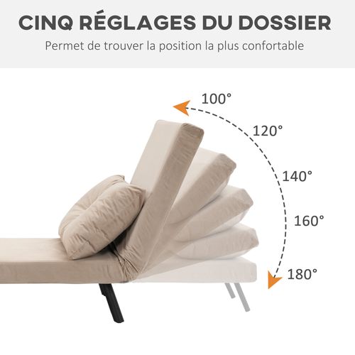 Fauteuil Convertible 3 En 1 Chauffeuse Lit Dossier Réglable Velours