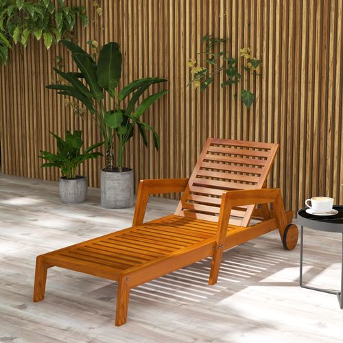 Bain De Soleil Inclinable - Accoudoirs, Roues - Bois Verni