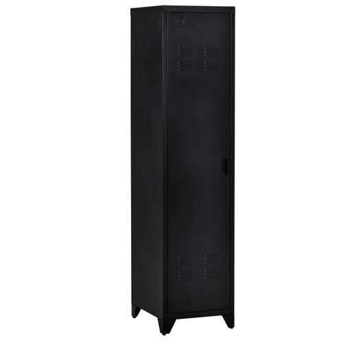 Armoire Vestiaire Métal Design Industriel - Barre Penderie, 3 Étagères - Métal Noir